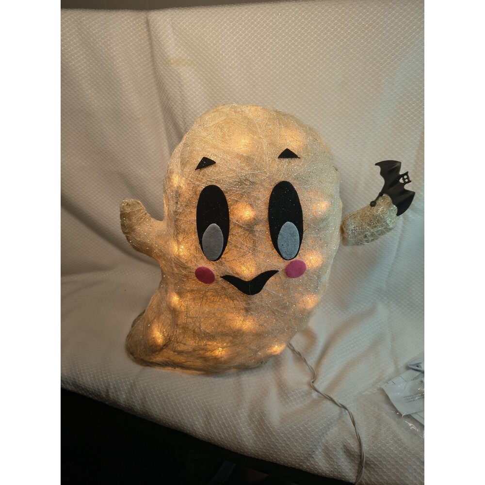 Vintage Totally Ghoul Sisal Ghost Bat Hand Lighted Halloween Decor Box